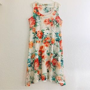 One world Colorful Multicolor Rose Print Floral White Sleeveless Dress Size L